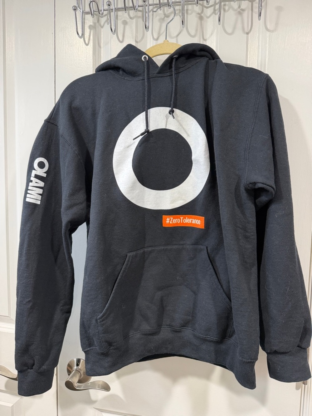 Black Hoodie with White Circle Graphic & Orange Accent Olami